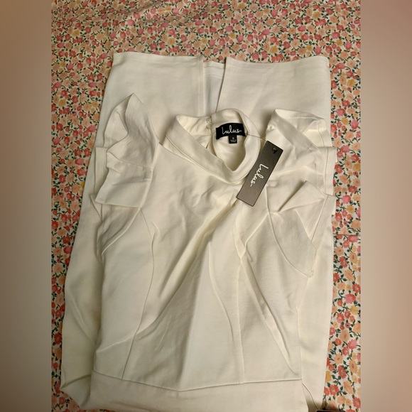 Lulu’s Stylish Splendor White Backless Ruffle Bodycon Midi Dress Small NWT - Picture 7 of 8